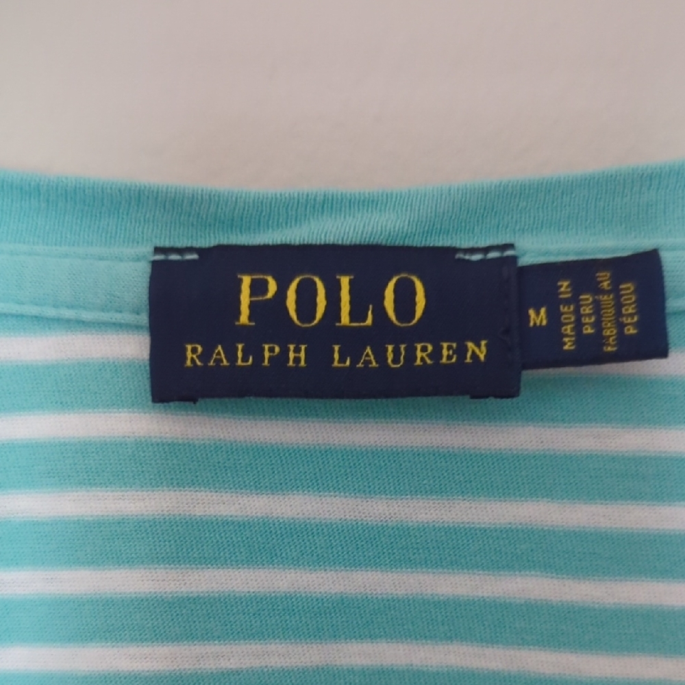Polo by Ralph Lauren Women's Aqua Striped V-Neck Tee - Picture 2 of 4